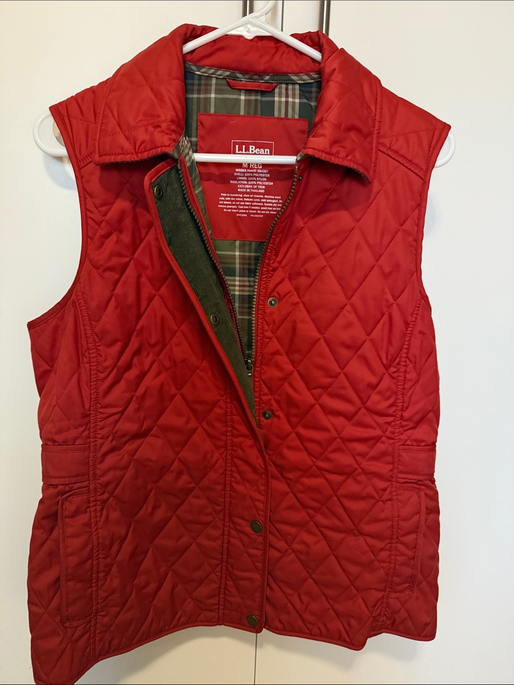 L.L. Bean Quilted Red Women's Vest with Plaid Lining
